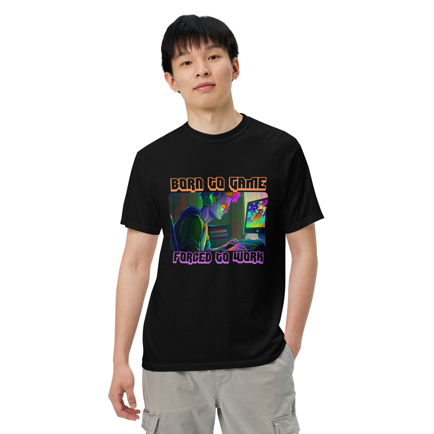 BORN TO GAME FORCED TO WORK Men’s Heavyweight T-shirt