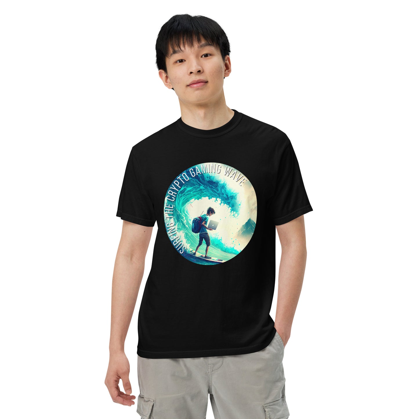 SURFING THE CRYPTO GAMING WAVE Men’s Heavyweight T-shirt