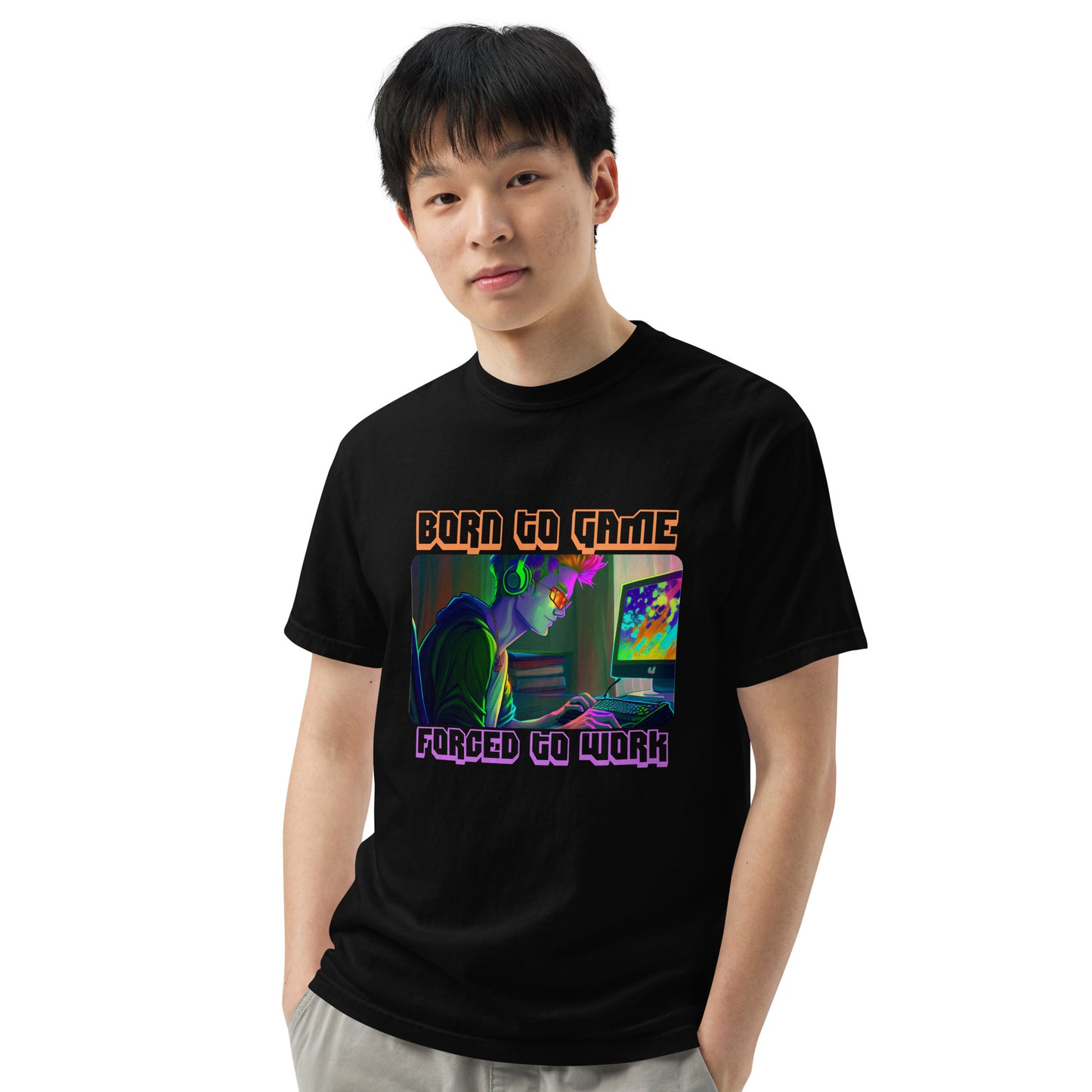 BORN TO GAME FORCED TO WORK Men’s Heavyweight T-shirt