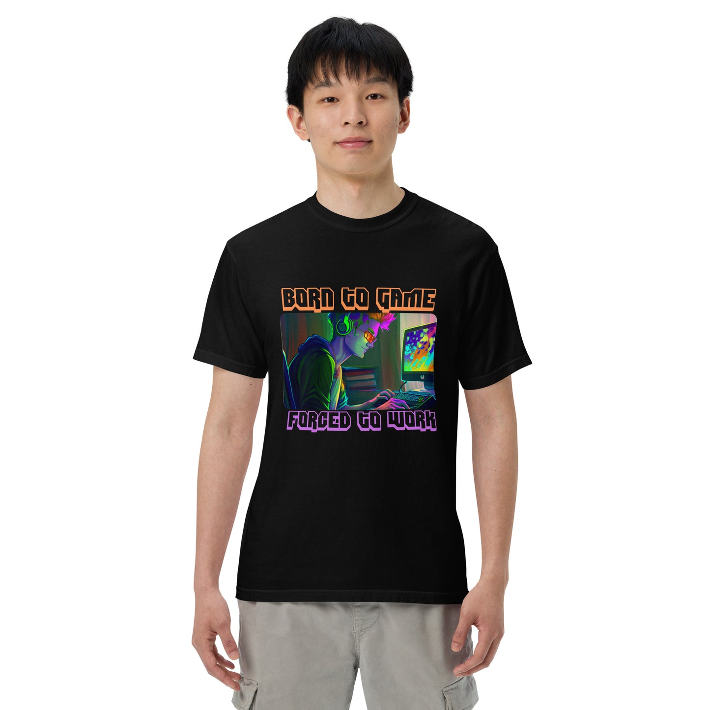 BORN TO GAME FORCED TO WORK Men’s Heavyweight T-shirt