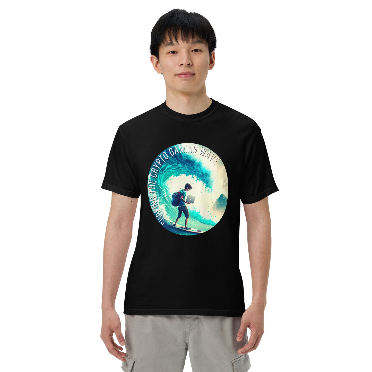 SURFING THE CRYPTO GAMING WAVE Men’s Heavyweight T-shirt