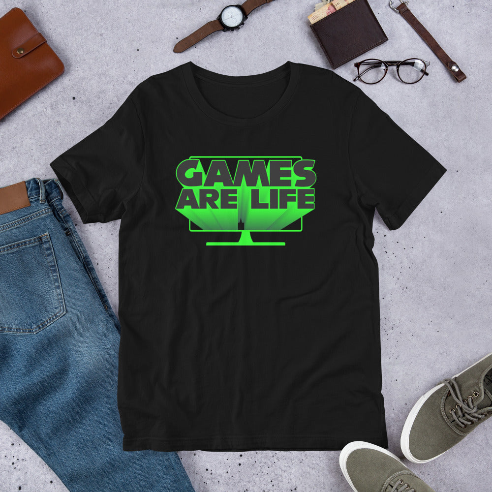 Games Are Life Screen Design Black Unisex T-shirt